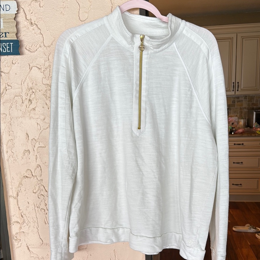 Lilly Pulitzer Luxletic White V-Neck Sweater Soft Minimalist Design